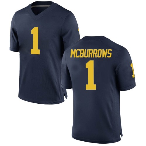 JaDen Mcburrows Michigan Wolverines Men's NCAA #1 Navy Game Brand Jordan College Stitched Football Jersey JCB4354XX